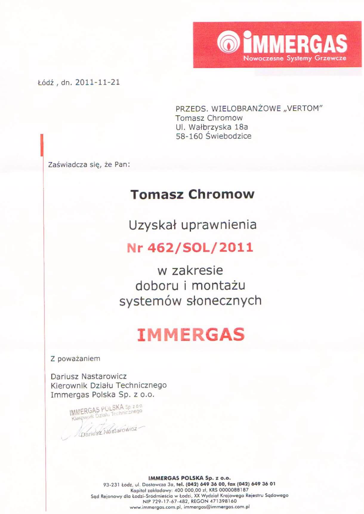 Immergas – akredytacje i systemy solarne