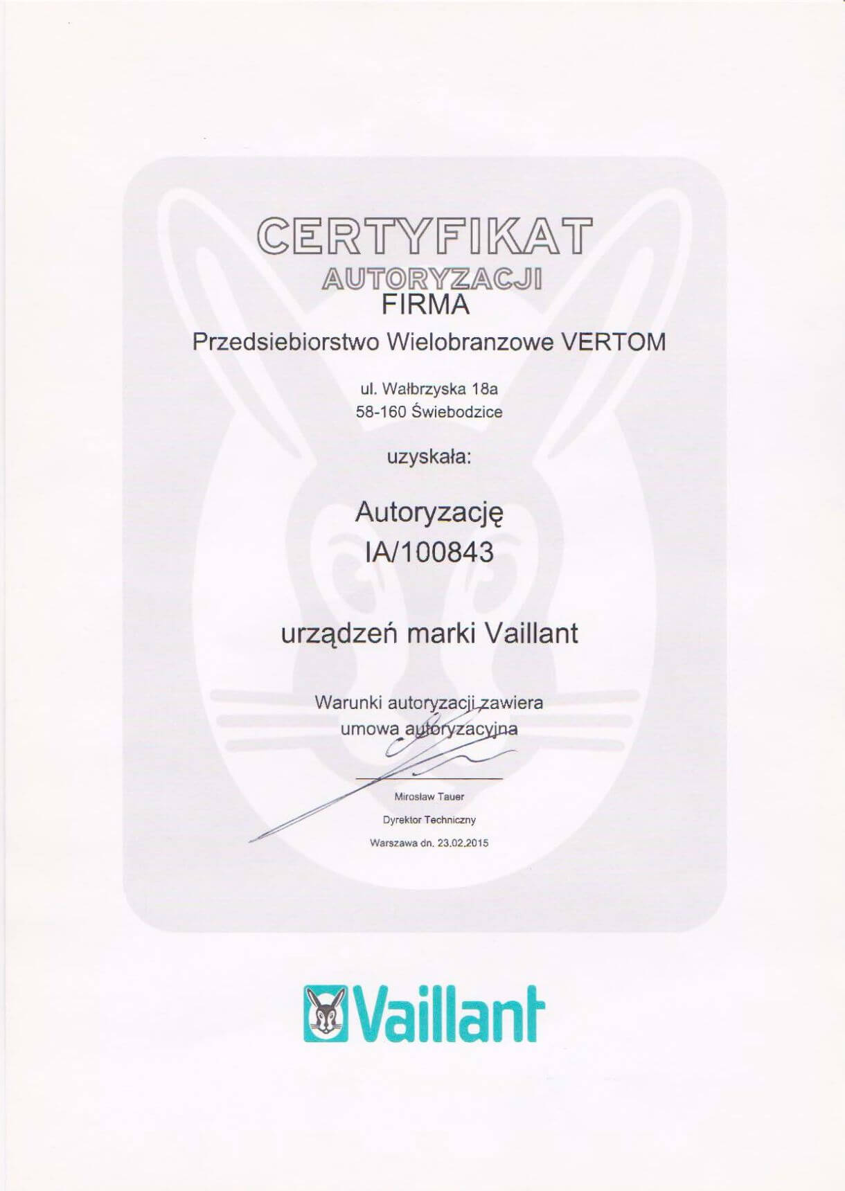 Vaillant – autoryzacja firmy VERTOM